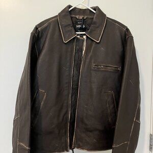 Mango Selection Oversized Worn-effect Leather Jacket